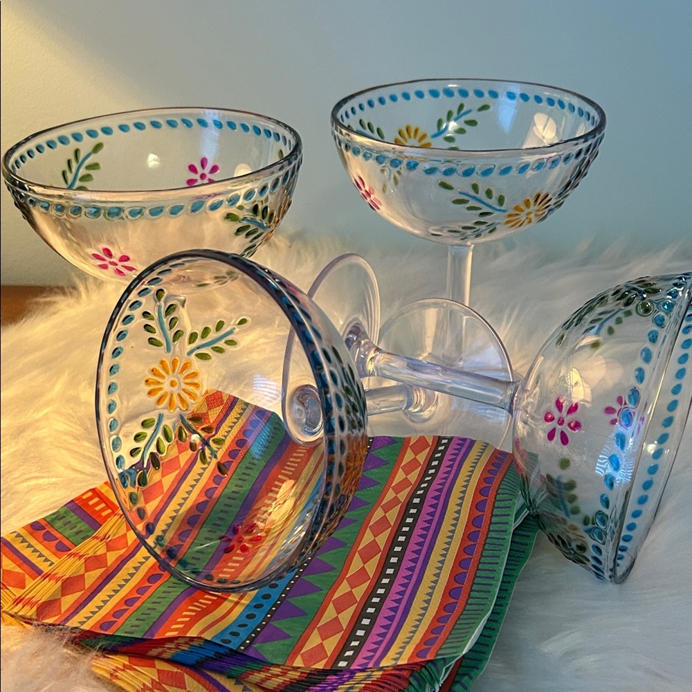 Colorful floral plastic margarita glasses